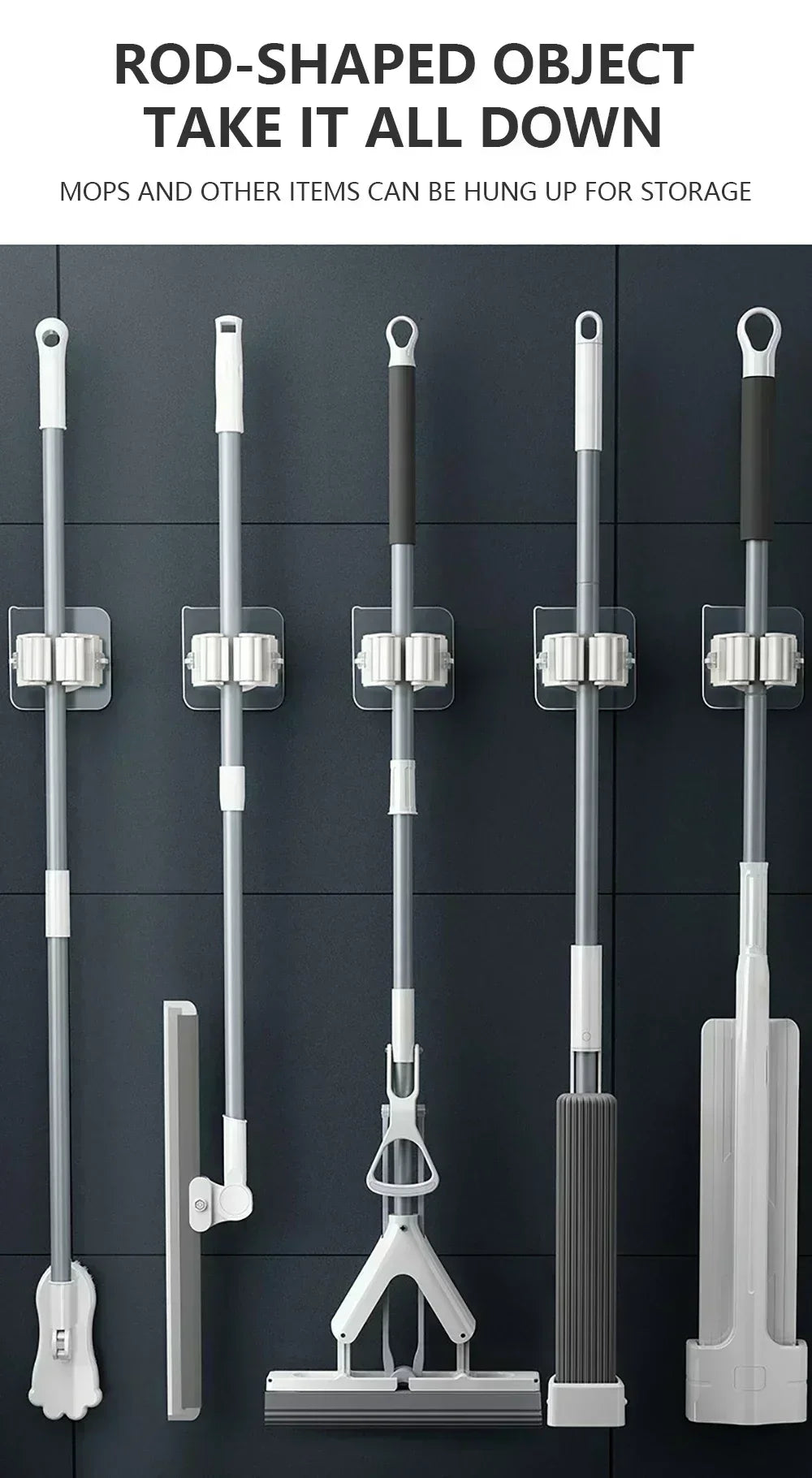 Mop Broom Holder Storage Rack Adhesive Hooks Wall