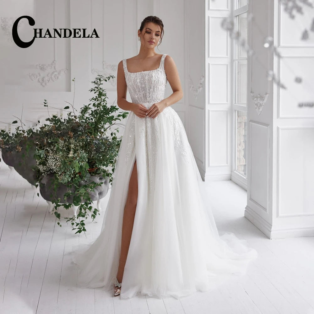 Chandela Charming A-Line Wedding Dress Women Lace Appliques