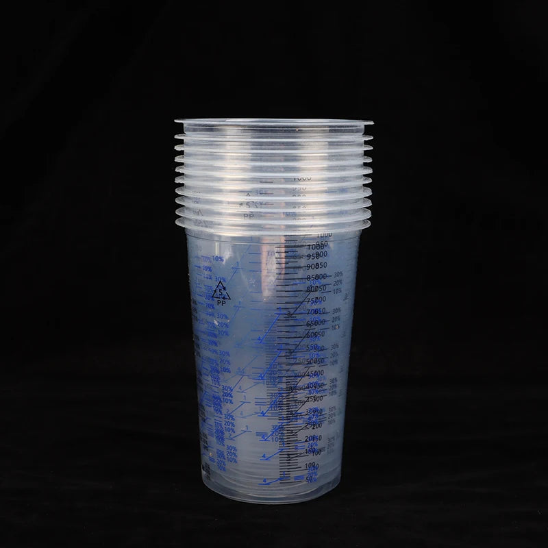 10pcs Disposable Measuring Cups 1000ml Clear Graduated Plastic
