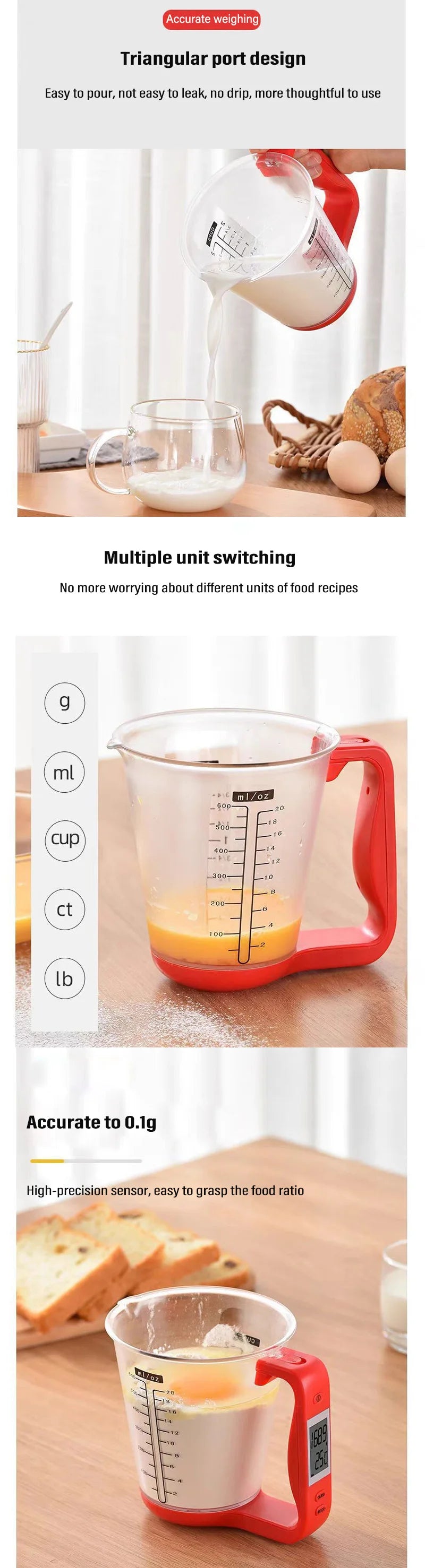Scales Lcd Display 1000g/1g Measuring Cup Mixing Bowl