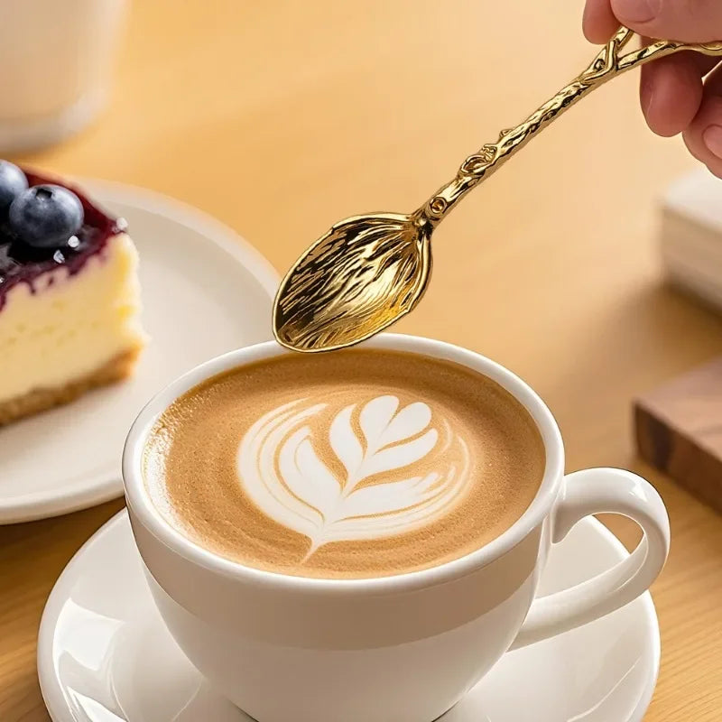 Retro Metal Coffee Spoon Dragonfly Branches Leaves Shape