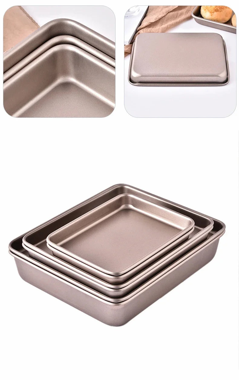 Thicken Carbon Steel Golden Baking Tray Nonstick Square