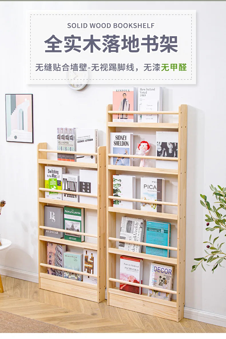 Solid Wood Narrow Bookshelf Door Backspace Saver Children