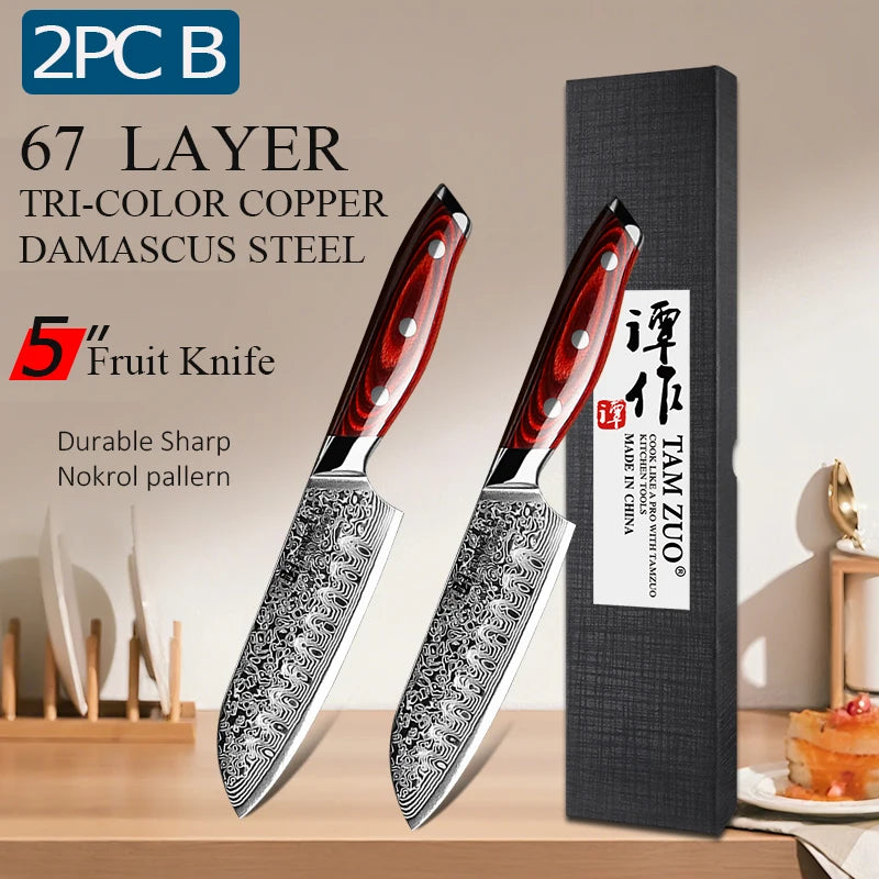 Tamzuo Santoku Knife Japanese Hand Forged Damascus Steel
