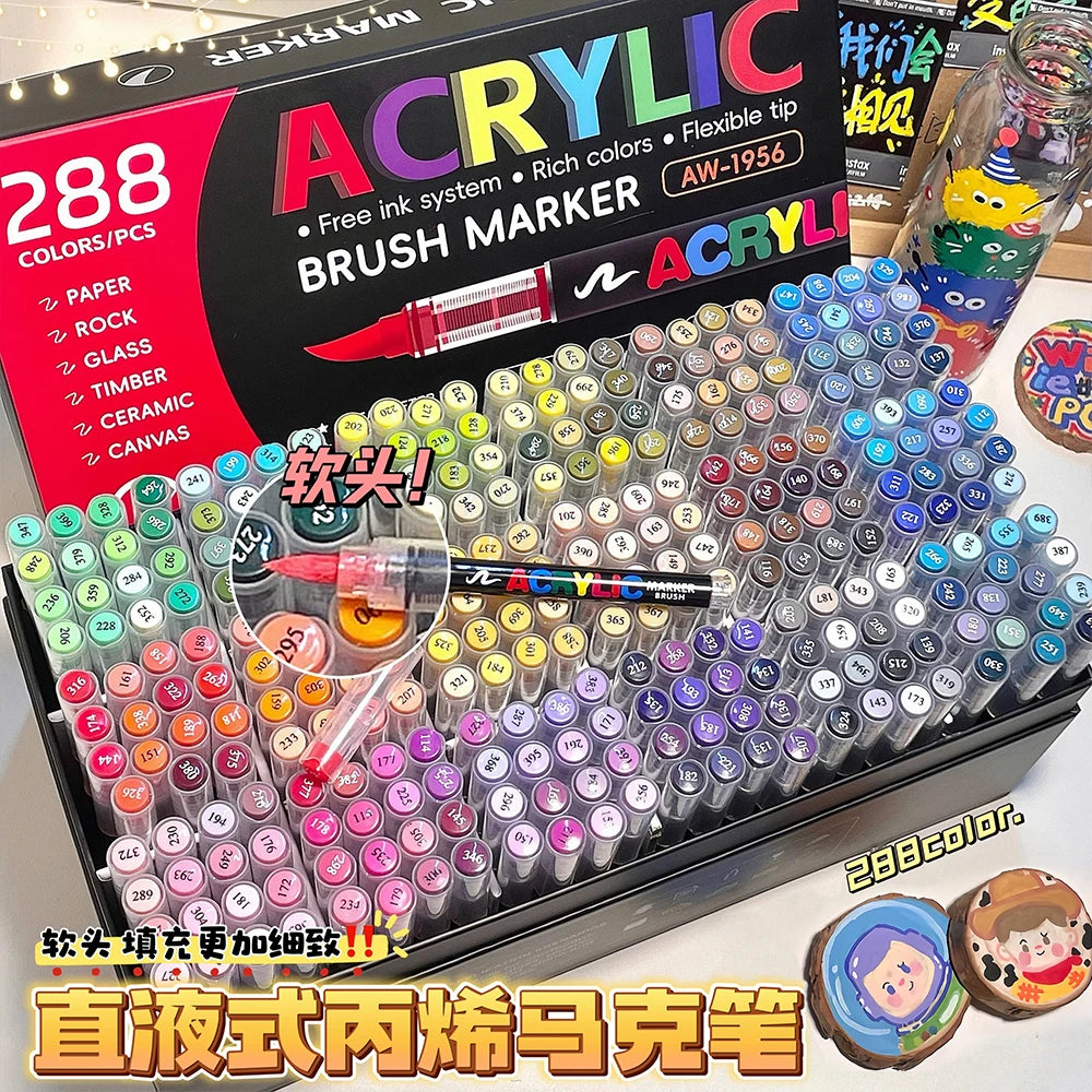 12/168/288 Colors Acrylic Paint Pen Marker Brush Tip