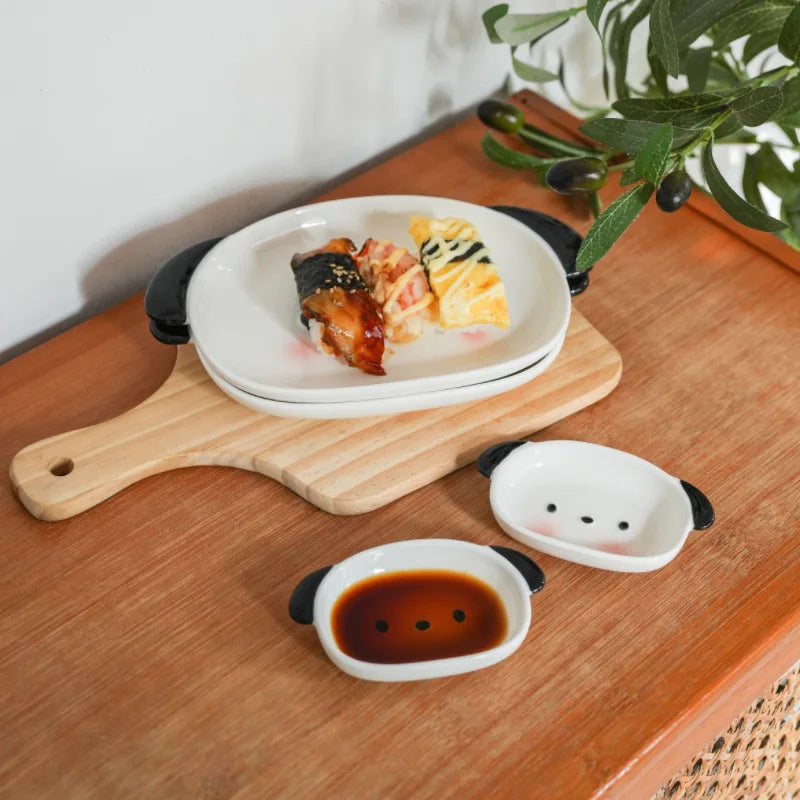 Cute Puppy Shaped 8-Inch Sushi Plate 4-Inch Dipping
