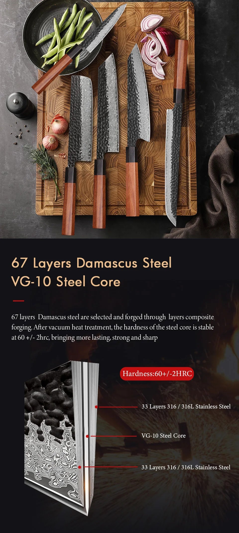 Young Japanese Hand Forged Chef Knife Damascus Steel
