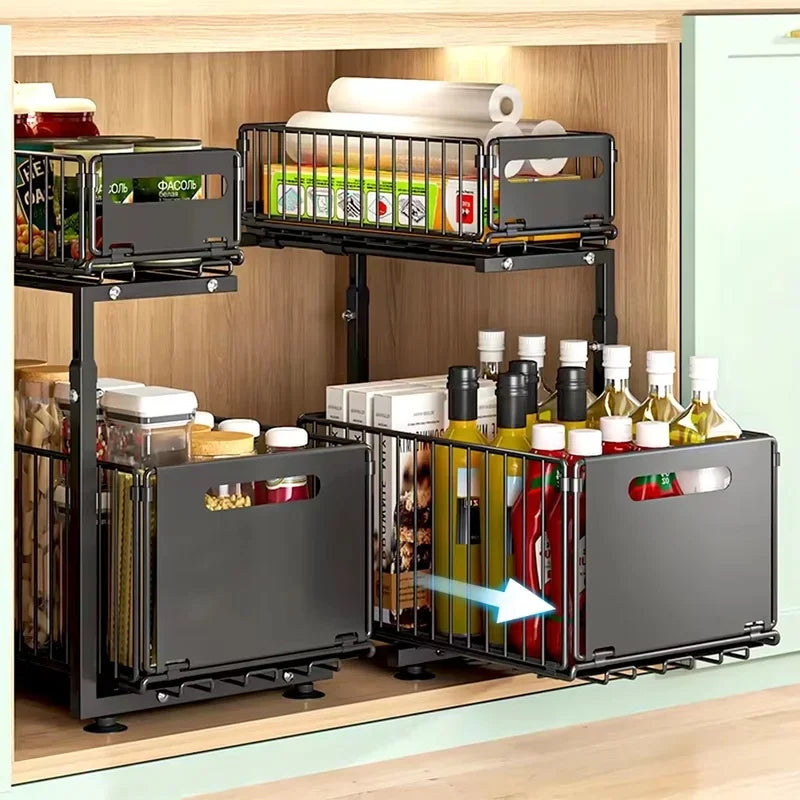 Tier Adjustable Pull Out Under Sink Organizer Slide