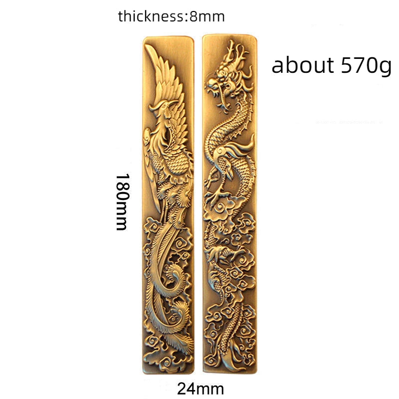 Chinese Style Brass Paperweight Antique Hand Painting Calligraphy