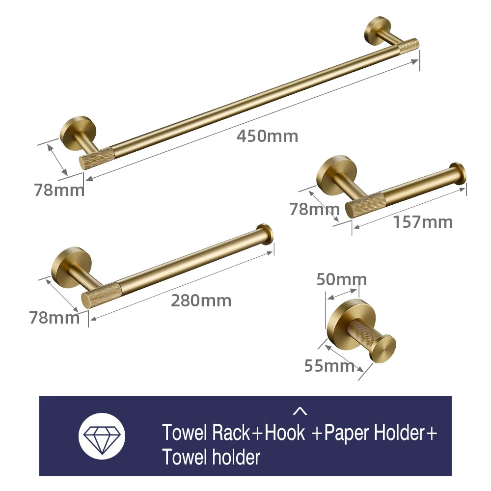 Brushed Gold Towel Rack Knurled Towel Bar Robe