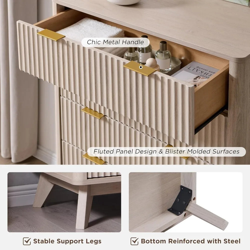 Fluted Drawers Dresser 48 Tall Modern Chest Of