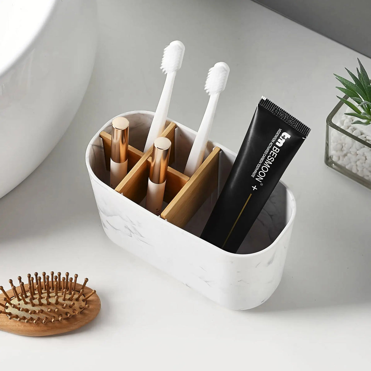 Bamboo Toothbrush Holder Electric Toothbrushes - Slot Bathroom