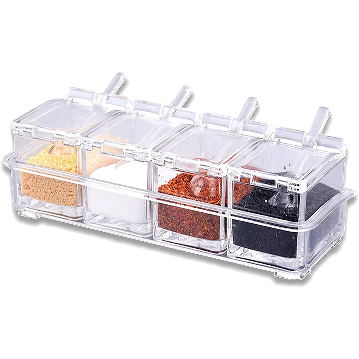 Clear Seasoning Box Condiment Storage Container Spoon Clear