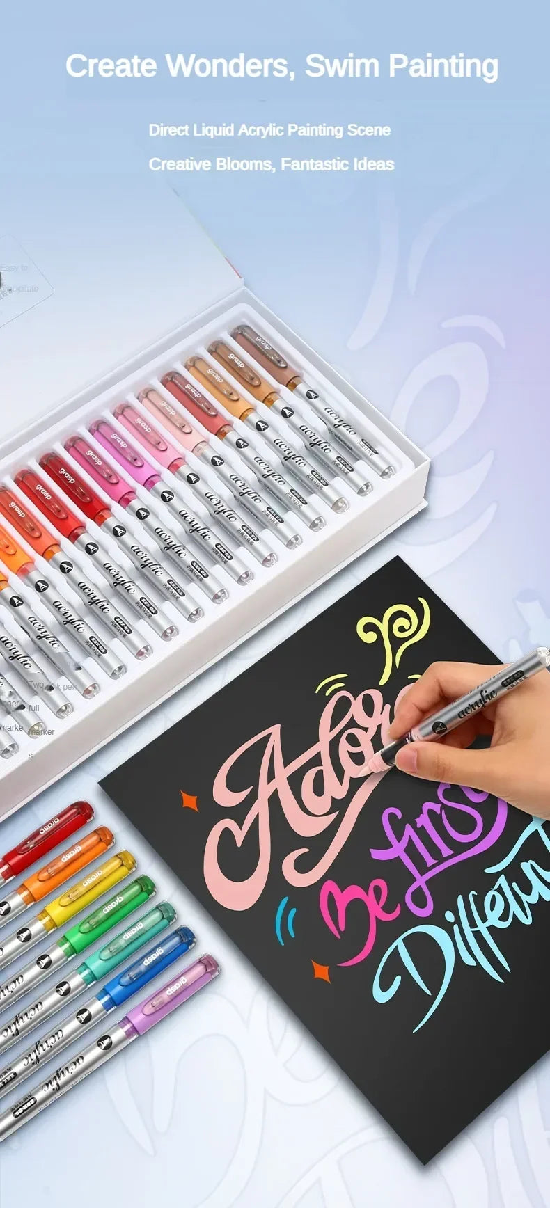 Grasp 120/1 Colors Acrylic Markers Brush Pens Fabric