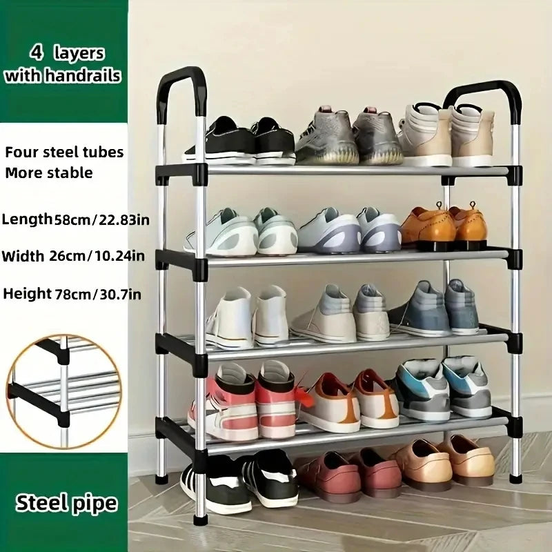 Shoe Rack Multi-Layer Dustproof Door Black Shoe Cabinet