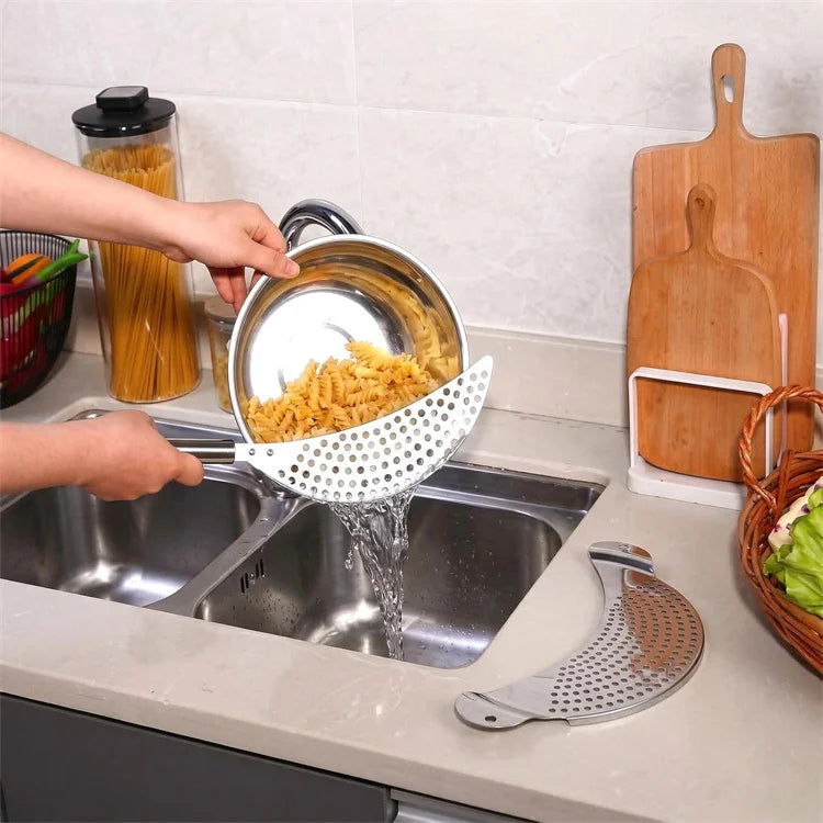 Stainless Steel Pot Strainer Colander Handle Held Crescent