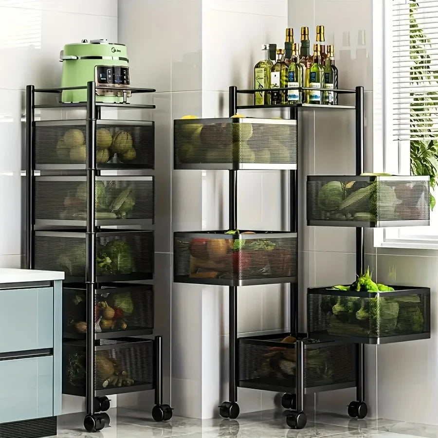 Storage Shelf Rotating 5-Tier Metal Fruit Vegetable Basket
