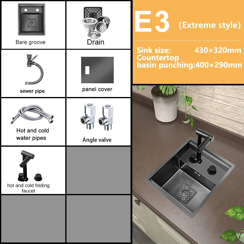 Hidden Sink Bar Sink Kit Folding Faucet Drain