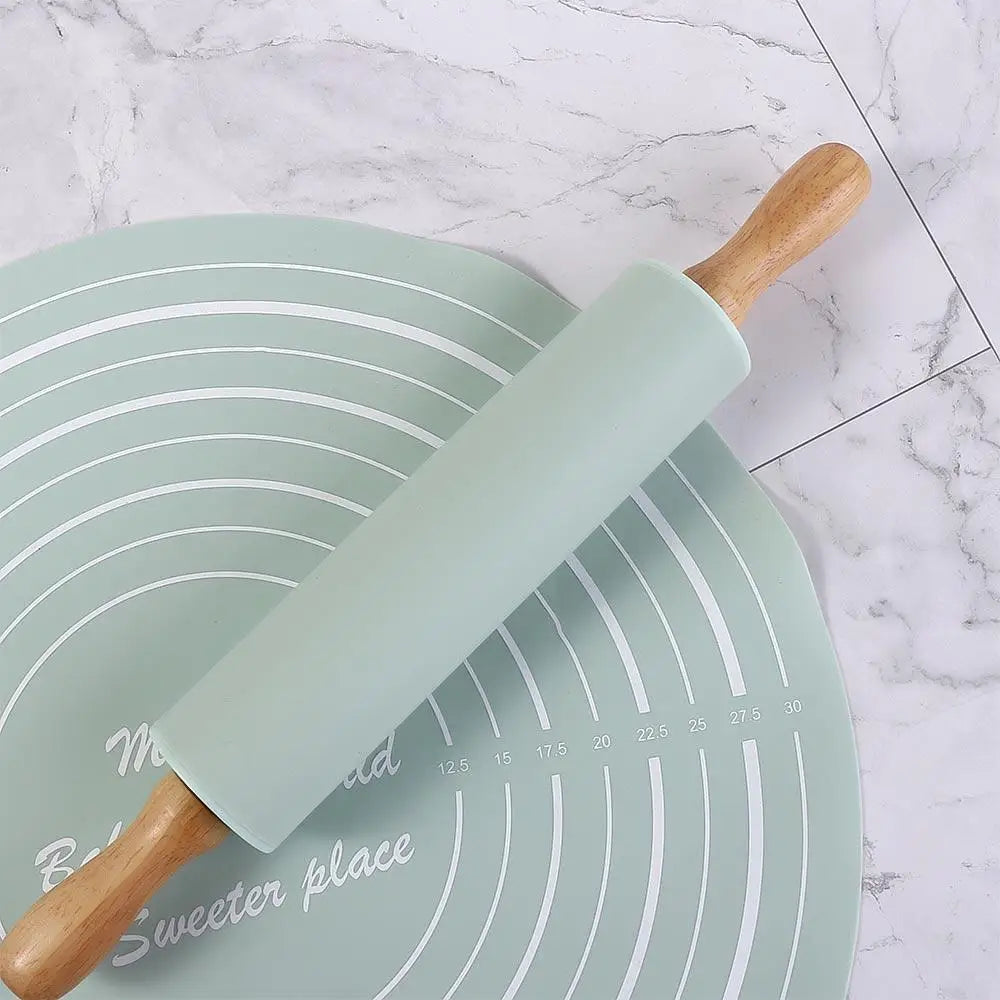 Reusable Thickened Rolling Pin Pastry Mat Round Silicone