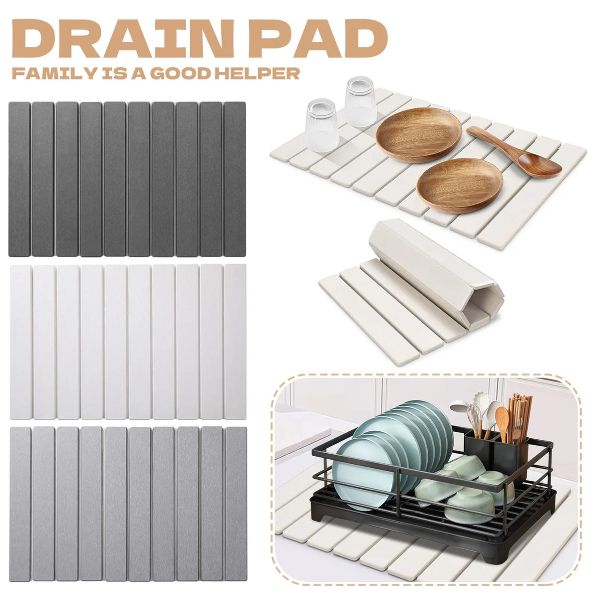 30x40cm Stone Dish Drying Mat Foldable Dish Drying