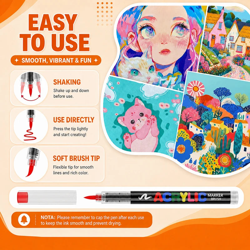 12-366 Colors Acrylic Paint Markers Quick Dry Brush