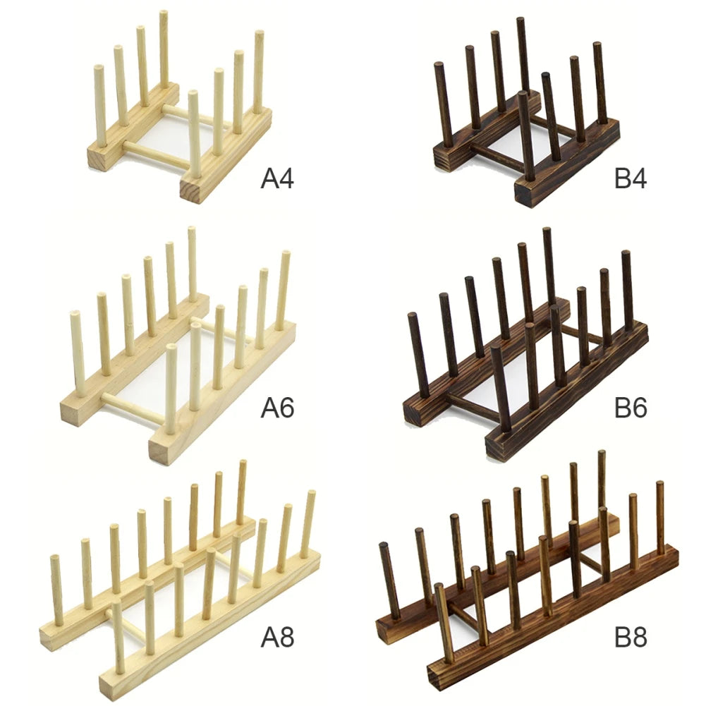 Wooden Dish Drain Rack Dinnerware Storage Organizer Tray