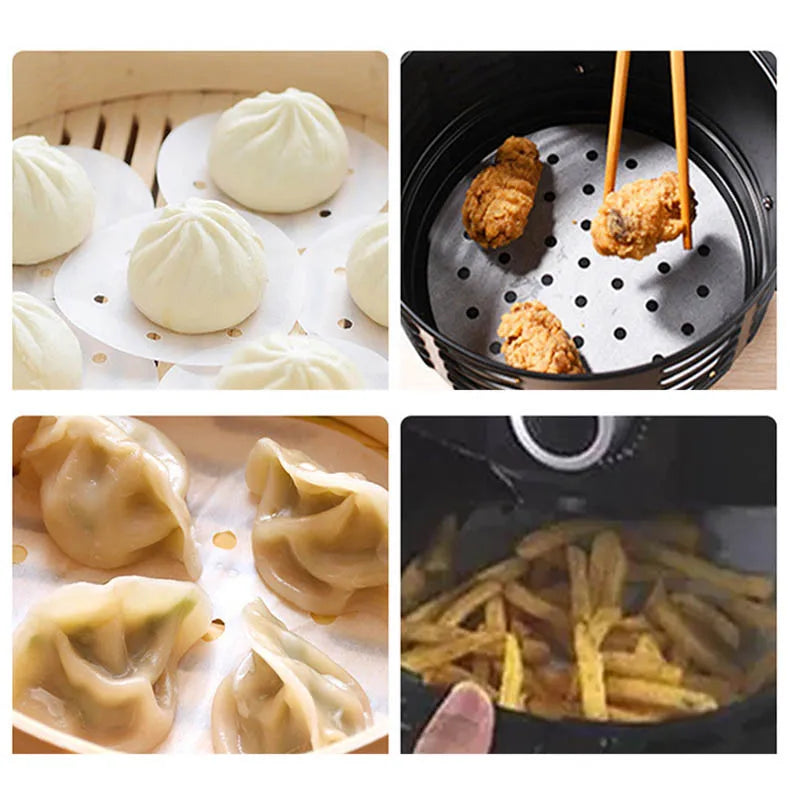 100pcs Air Fryer Liner Non-Stick Steamer Pad Baking