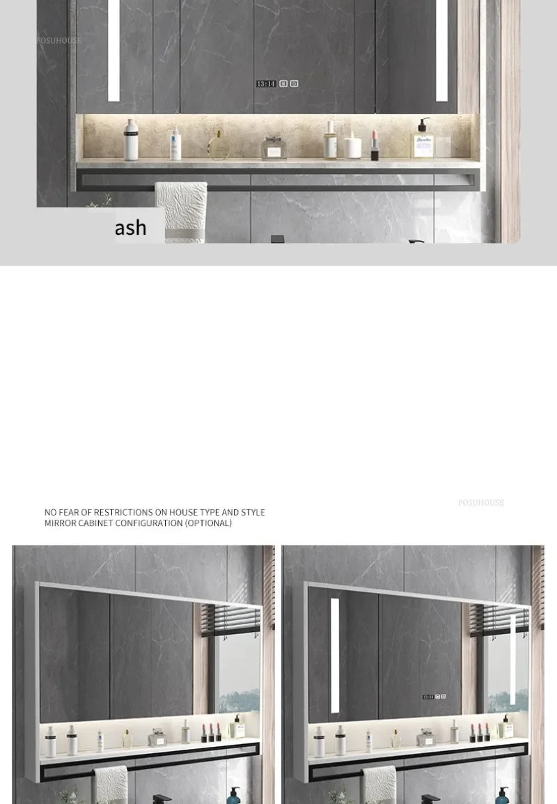Smart Bathroom Mirror Cabinets Wall-Mounted Backlight Anti-Fog