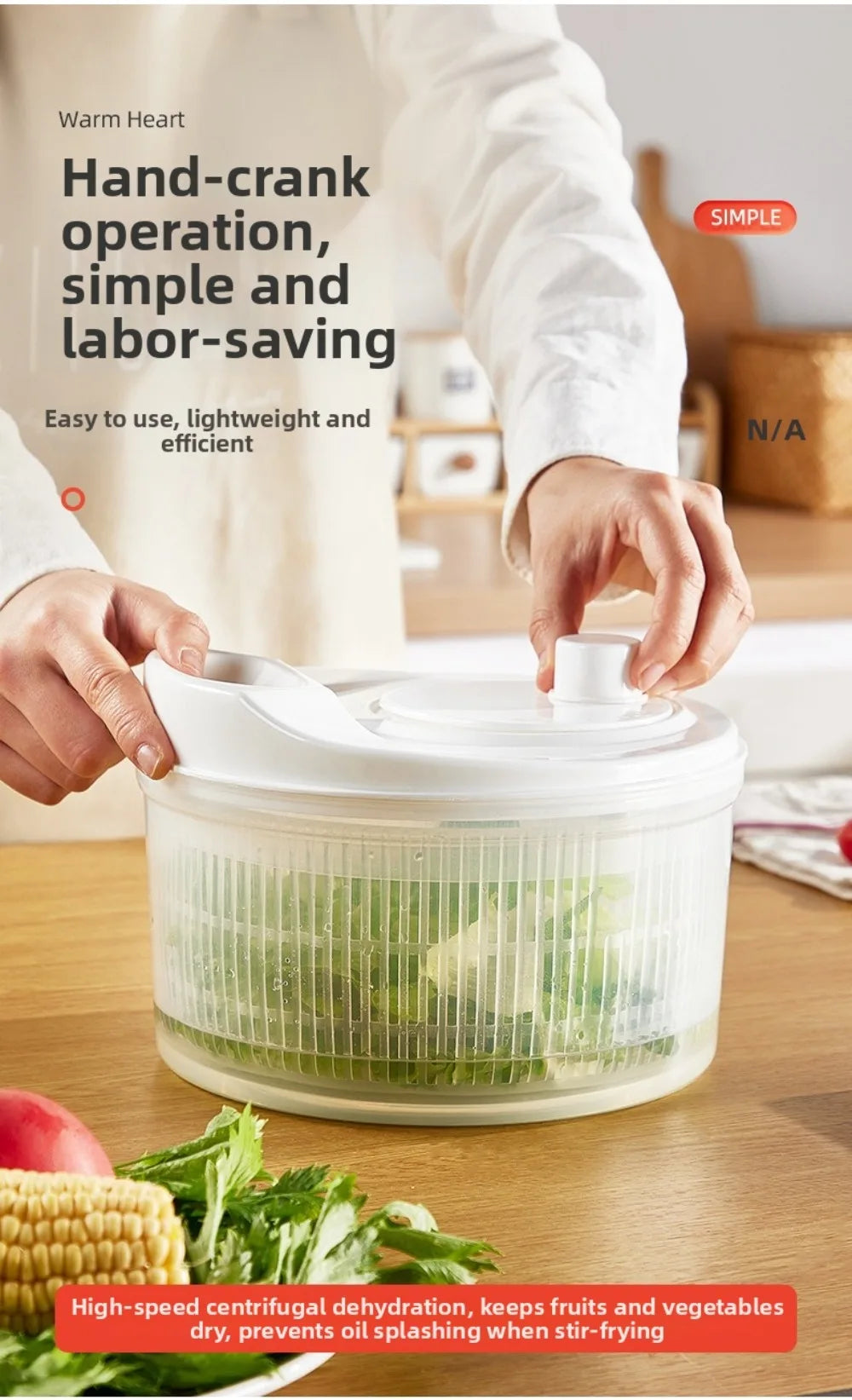 White Vegetable Dehydrator Salad Spinner Dryer Fruit Lettuce