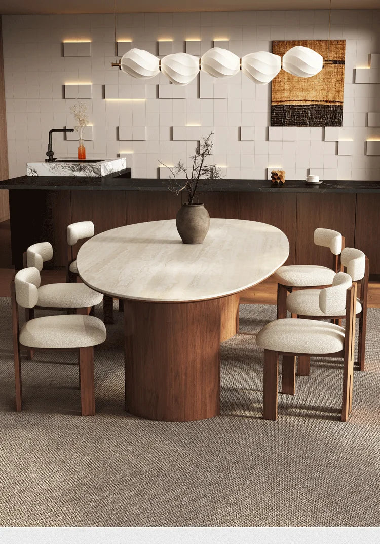 Any Size Custom Beige Travertine Teardrop Dining Table