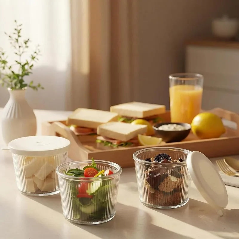 4/6pcs Small Glass Bowl Lid Clear Stripe Glass