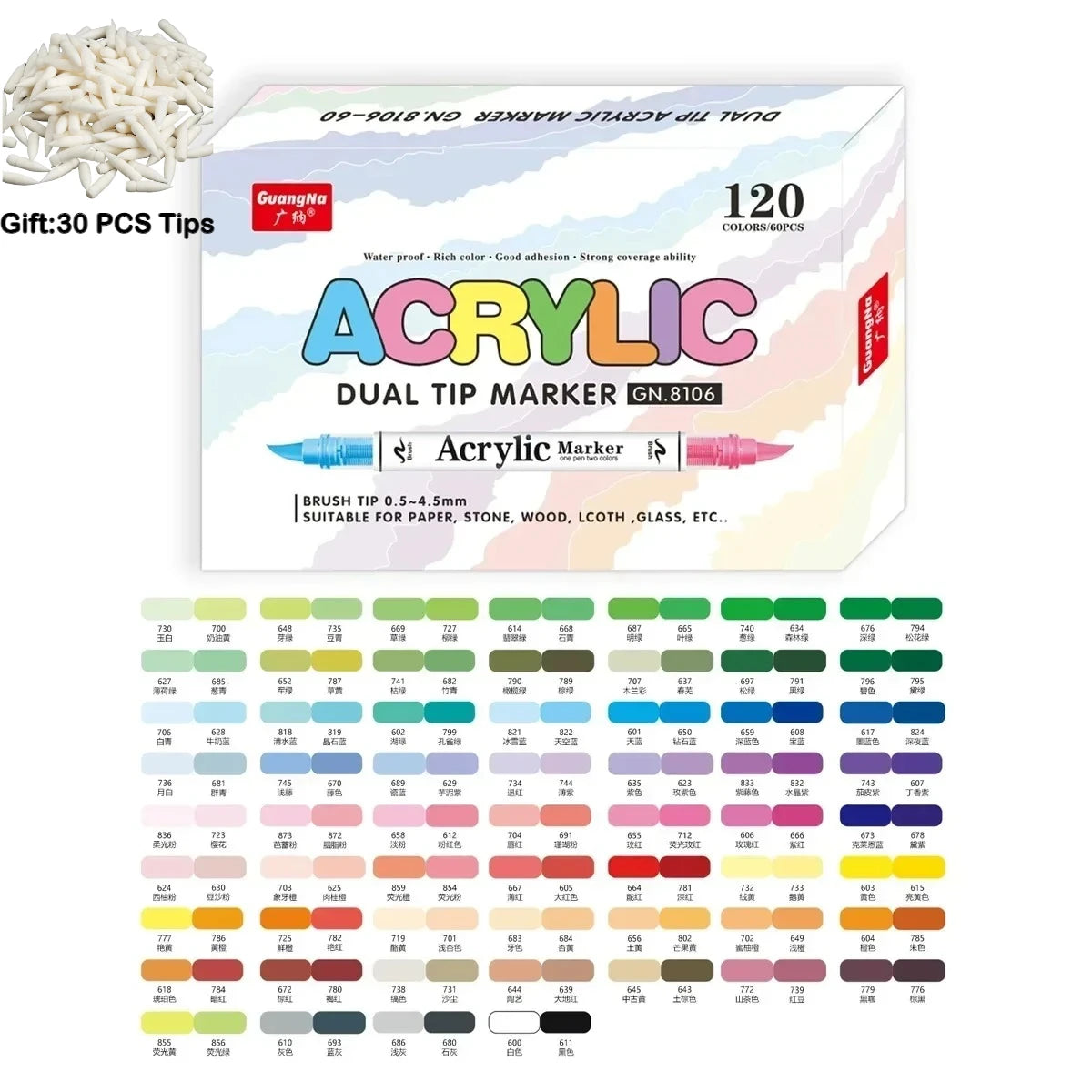 Guangna 12-360 Colors Acrylic Paint Pens Pencil Brush