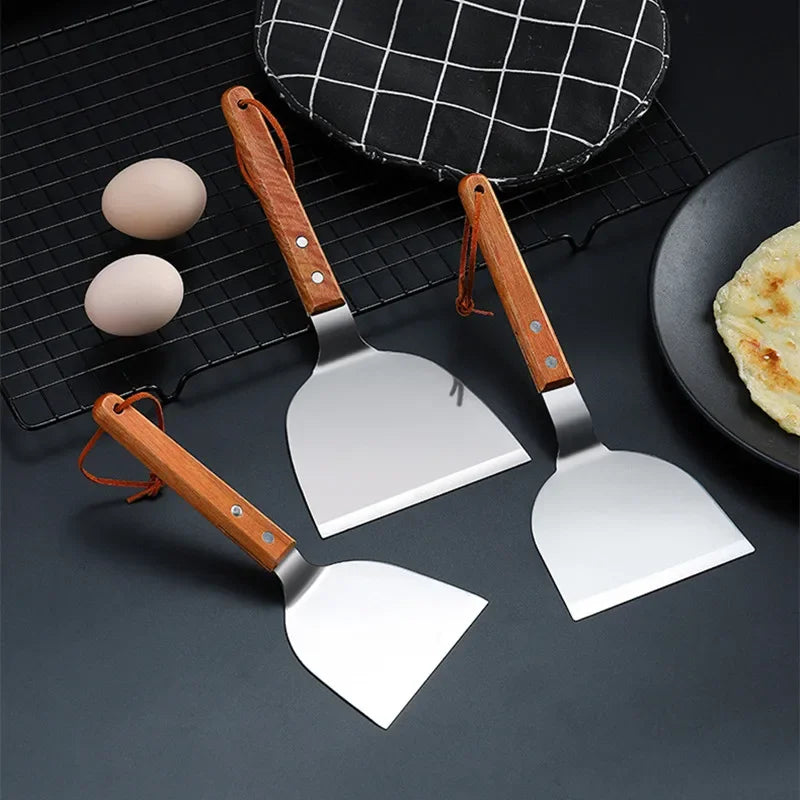Stainless Steel Wooden Handle Teppanyaki Shovel Non-Slip Frying