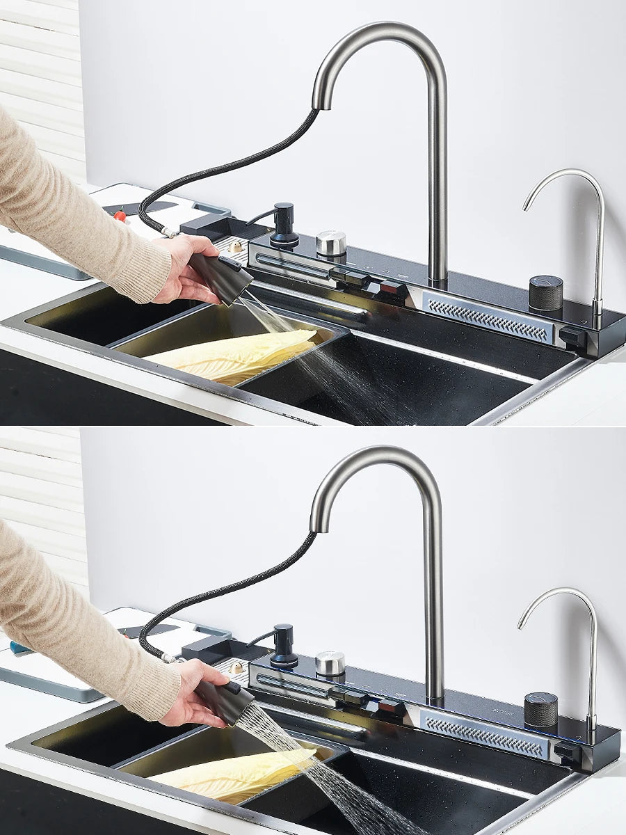 304 Stainless Steel Waterfall Sink Large Slot Integrated