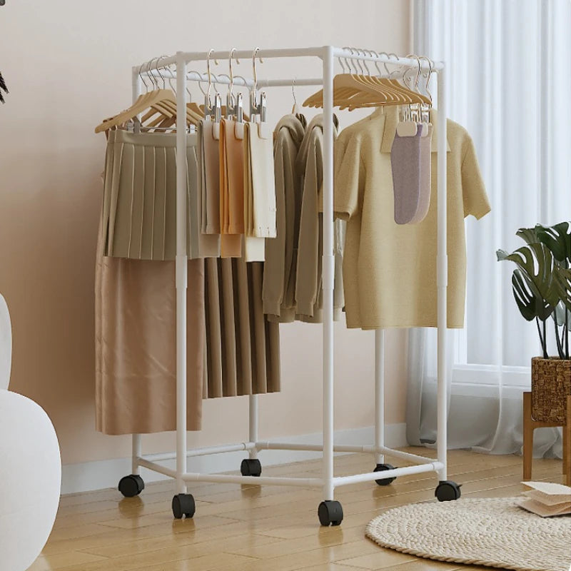 Hexagon Rotating Floor Clothes Rack Dormitory Coat Hanger