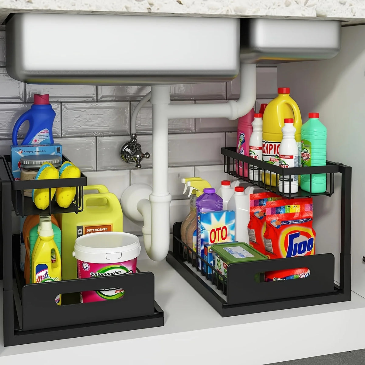 Under Sink Organizer Pull Out Cabinet Organizer Tier