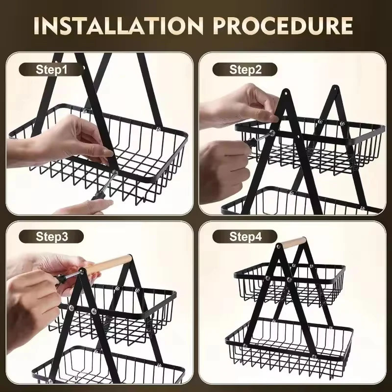 Tiers Countertop Fruit Basket Iron Art Organizer Fruits