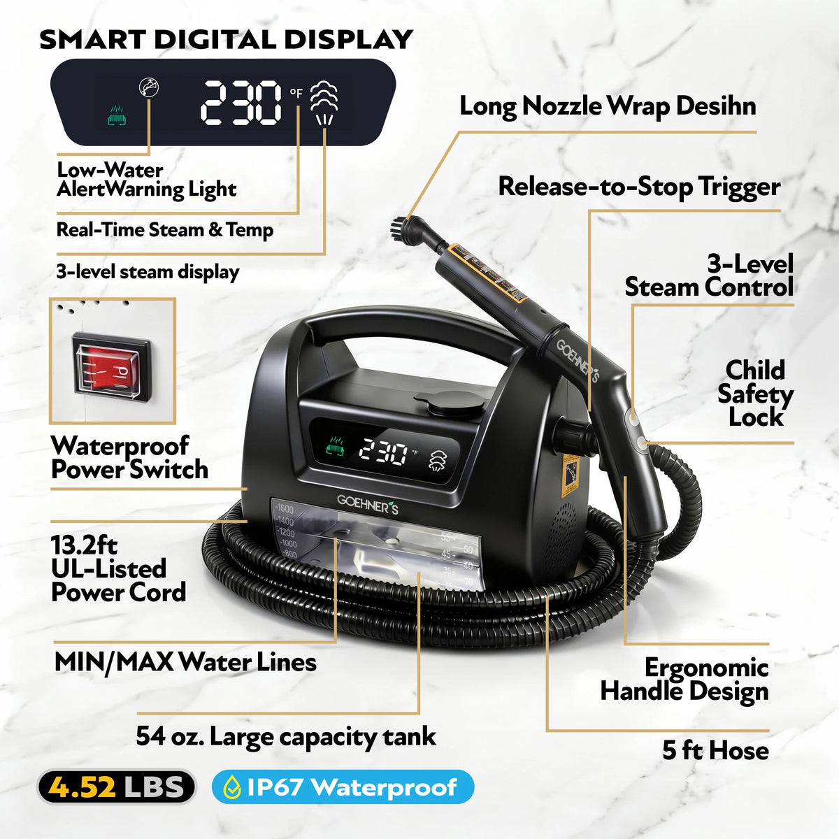Steam Degreaser Grease Removal 1800w 6l 110v 30s
