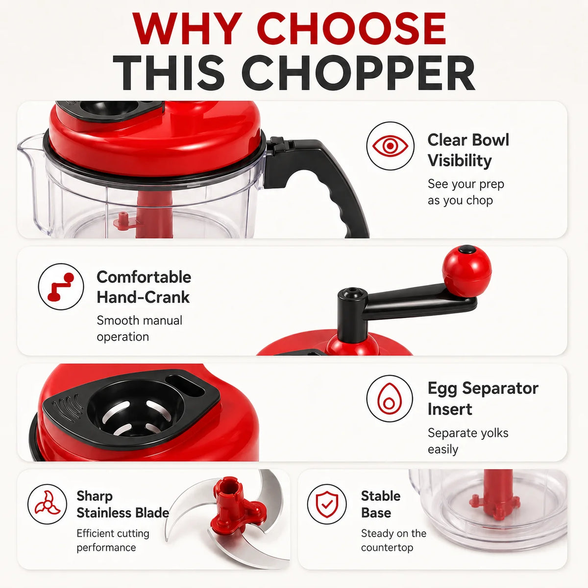 Food Chopper Quick Hand Crank Vegetable Processor Onion