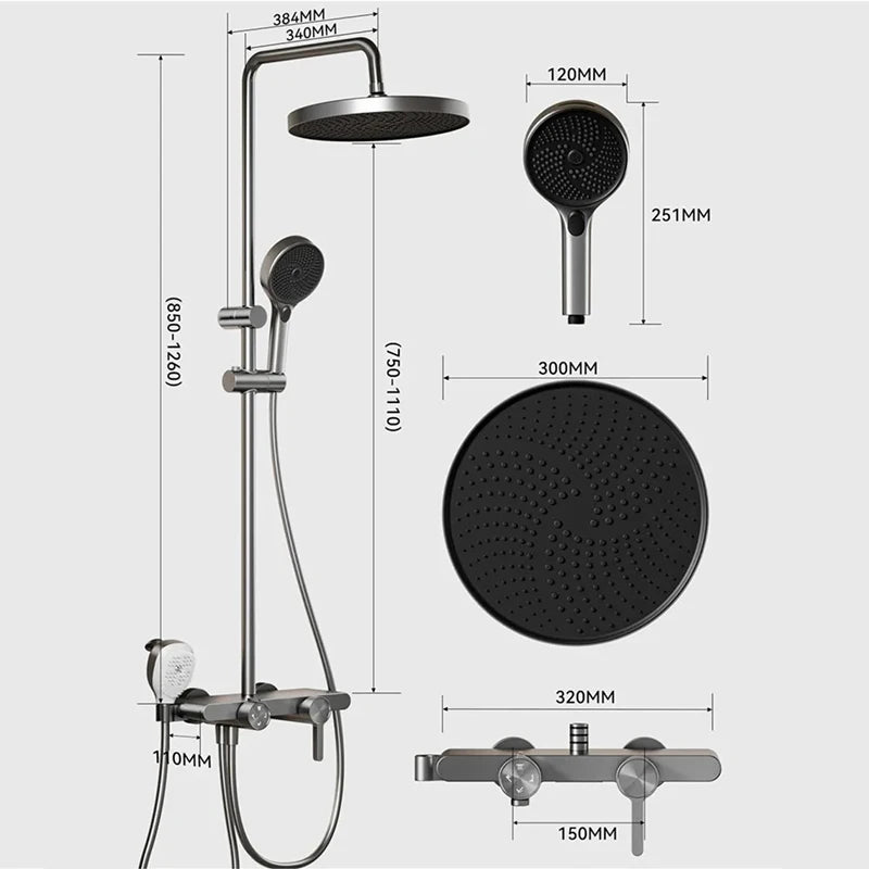 Bathroom Aluminum Gunmetal Gray Shower Silicone Brush Head