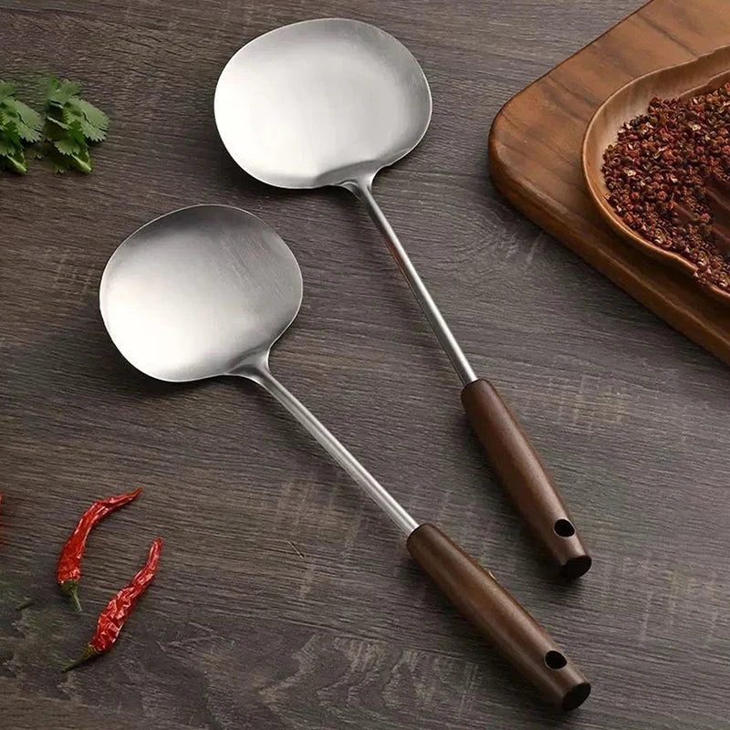Stainless Steel Wok Spatula Chef-Specific Cooking Spoon Wooden