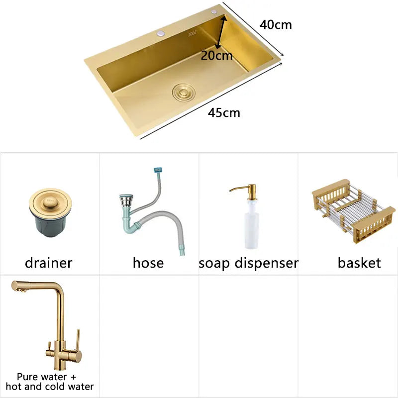 Gold Sink Above Counter 304 Stainless Steel Bowl