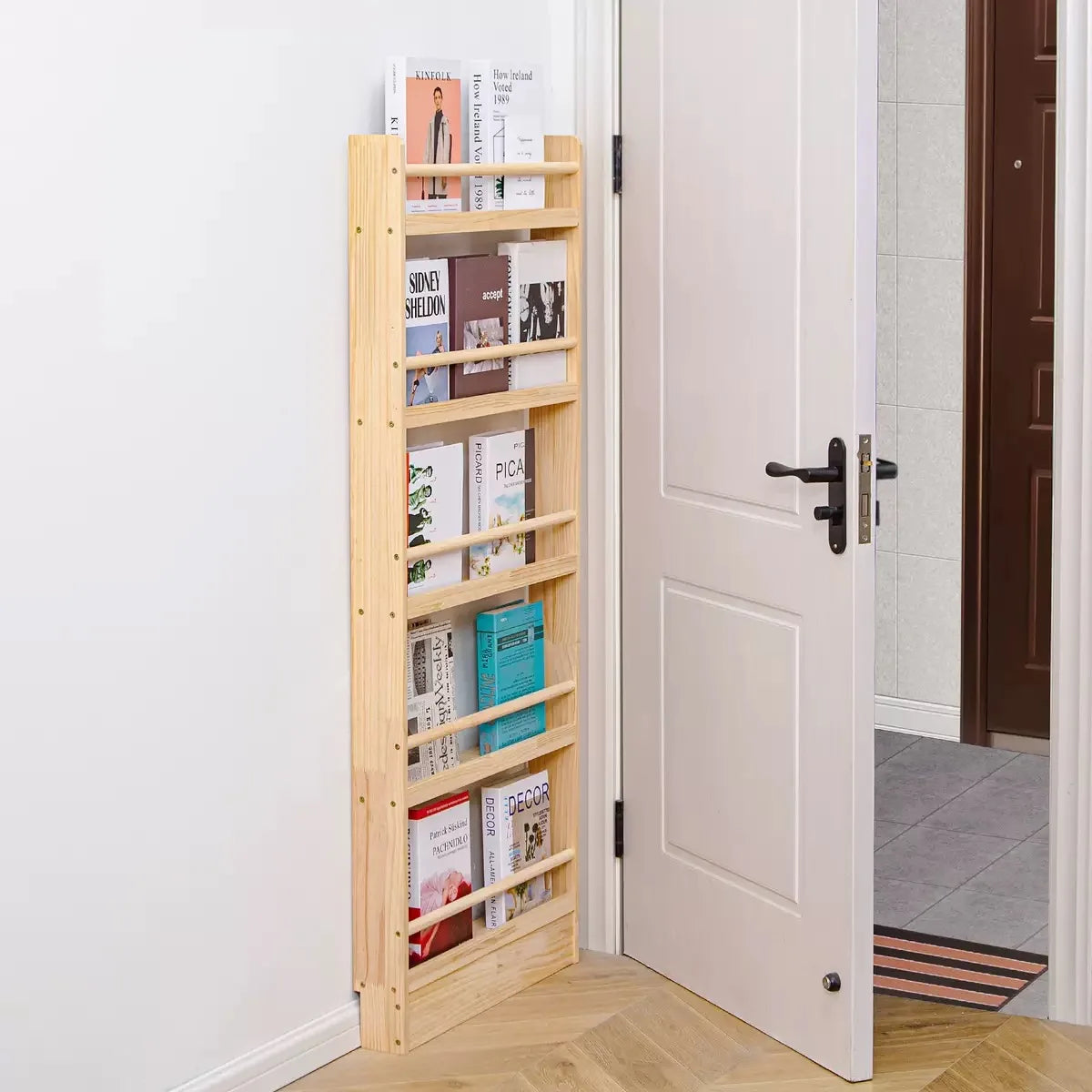 Solid Wood Narrow Bookshelf Door Backspace Saver Children