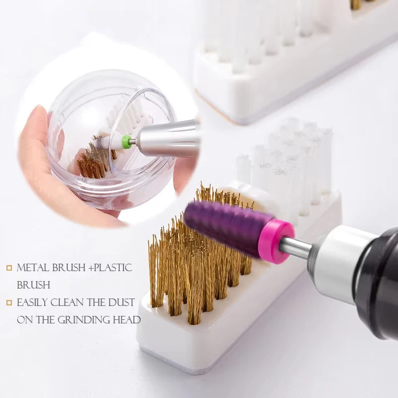 Electric Nail Drill Bits Cleaning Brush Dustproof Box