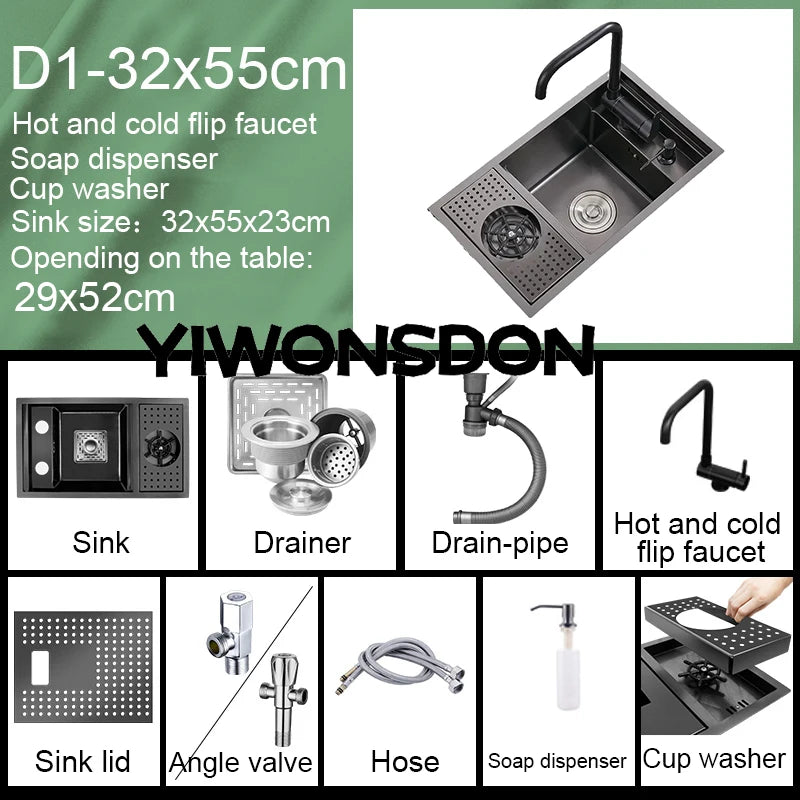 Nano Hidden Bar Sink Black Folding Faucet Silvery