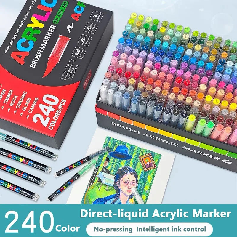 Guangna 12-240 Colors Direct-Liquid Acrylic Marker Paint Brush