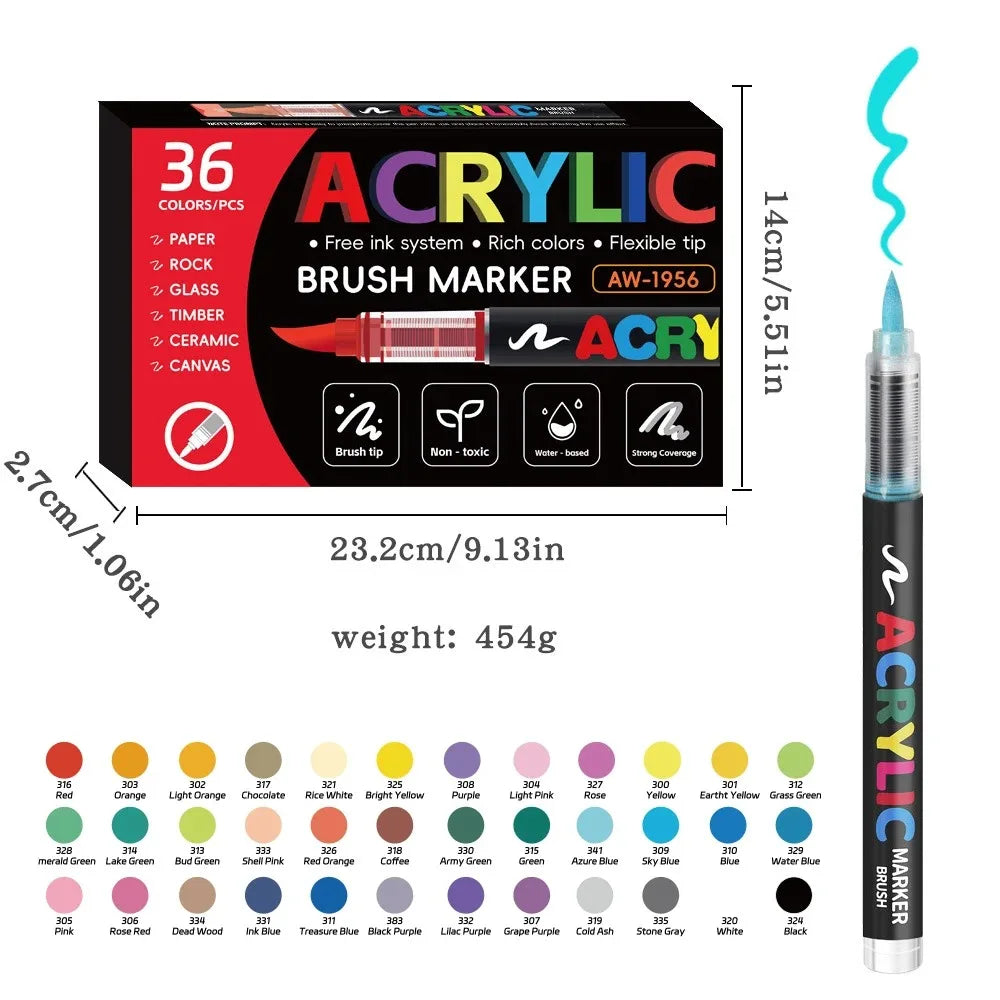 12/168/288 Colors Acrylic Paint Pen Marker Brush Tip