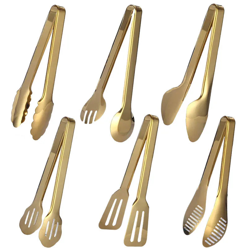 1pc Golden Stainless Steel Food Tong Bbq Clip