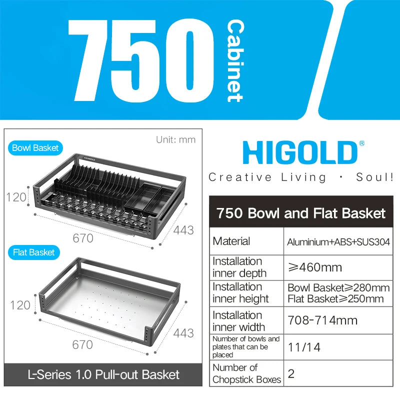 Higold 500mm Cabinet Pull Basket Double Drawer Dish