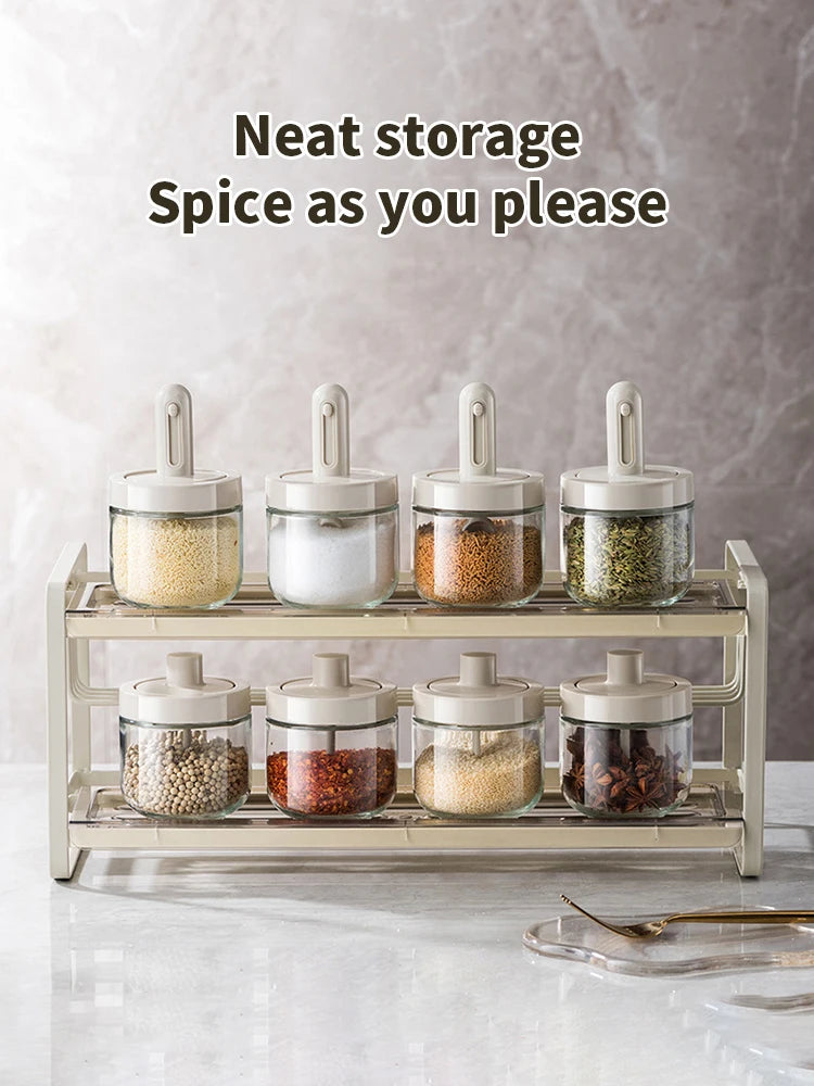 Glass Seasoning Bottle Telescopic Spoon Leak Proof Salt